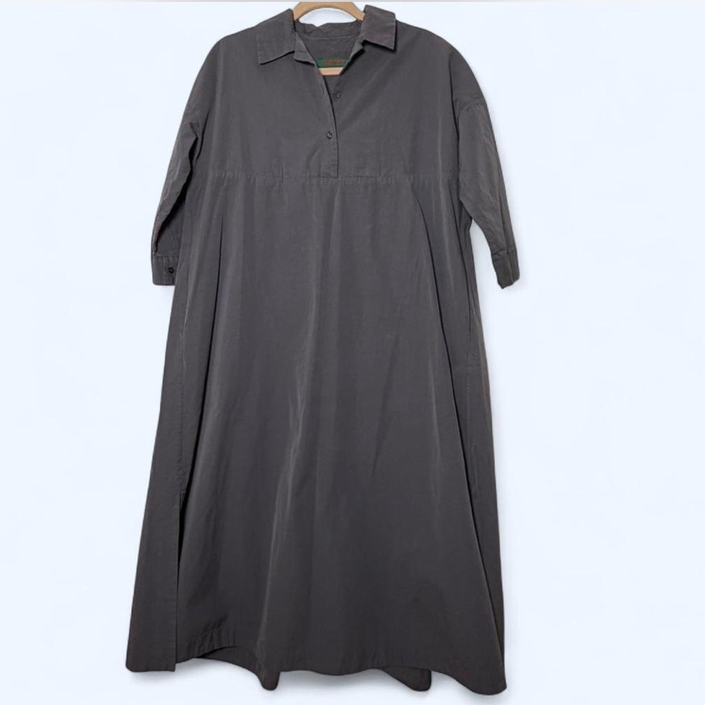 CASEY CASEY Charcoal Cotton A-Line Shirt Midi Dress Size S